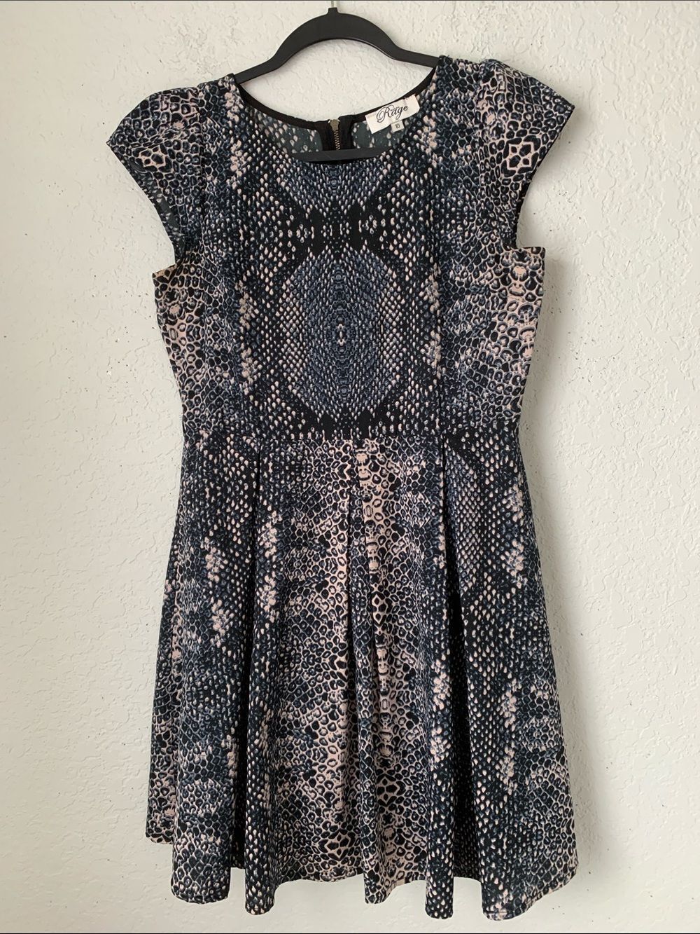 Madam Rage Navy Pink and Cream Animal-Print Fit & Flare Dress Size M